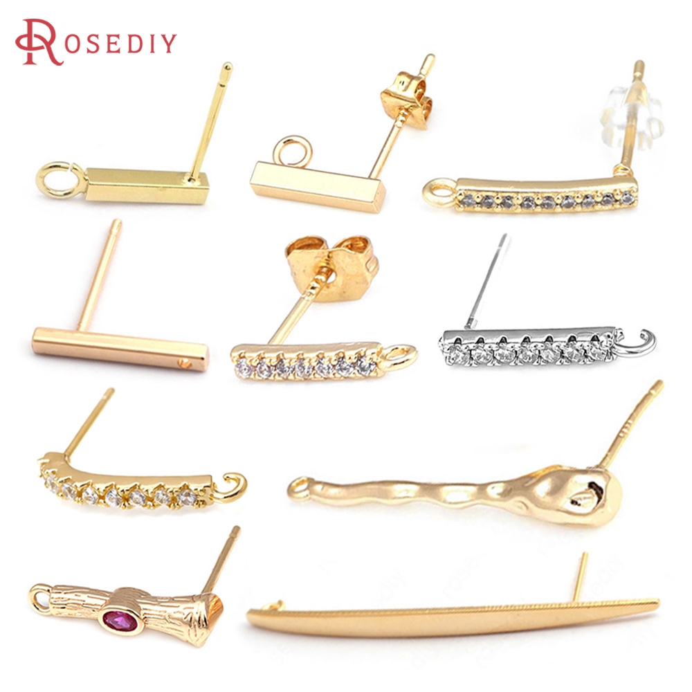 Jewelry Making Gold - 18K goudkleurig messing rechthoekige staafvormige oorbelknopjes